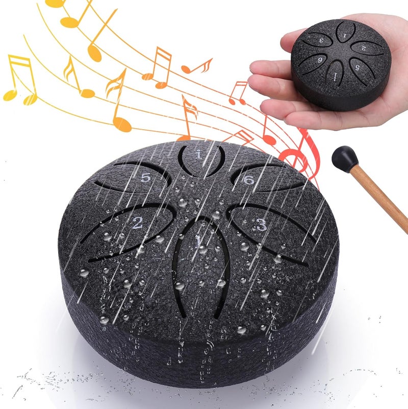 BUSOHA Rain Drum for Outside Garden - 3 Inches 6 Notes Steel Tongue Drum Waterproof Rain Chime for Garden Instrument, Mini Hand Drum Outdoor - Image 1